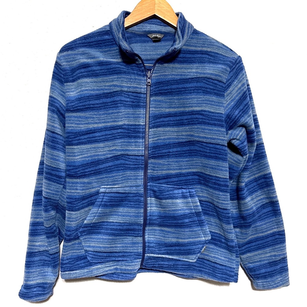 Eddie Bauer Kids Blue Striped Fleece Full Zip Pullover Jacket Youth Large 14/16‎